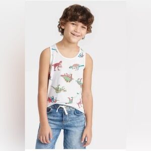 Cat & Jack Boys' XL 14 Tank Top White Dinosaur Printed Graphic New